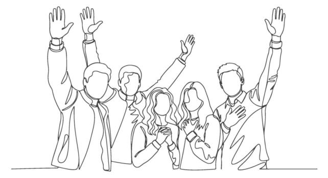 A diverse group of people celebrating together in a minimalist one continuous line art style, expressing unity and joy vector