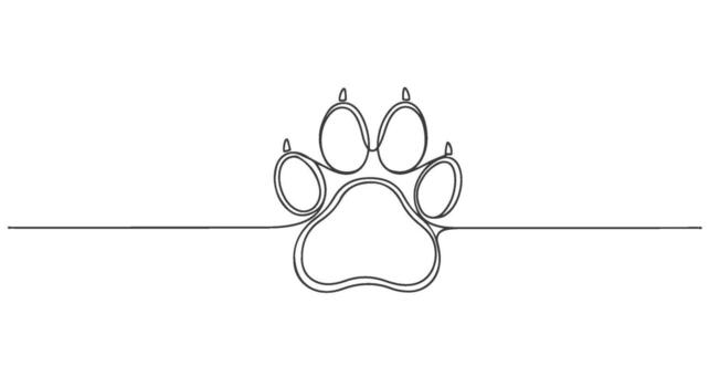 One continuous line art paw print design, a simple animal footprint illustration in a minimalist style vector