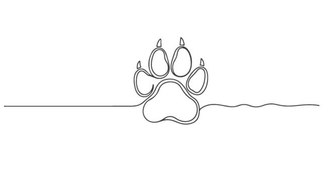 Minimalist dog paw symbol created with one continuous line art technique, a simple animal footprint drawing for modern logo or icon design vector