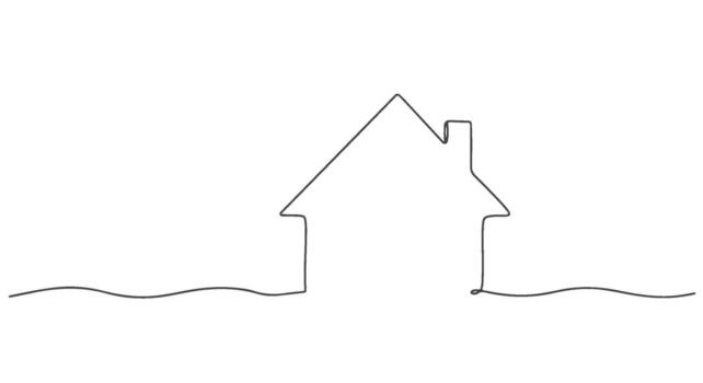 Minimalist architectural house sketch in one continuous line art style, simple and elegant design on white background vector