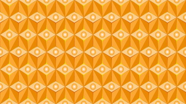 Abstract seamless 3D golden cube pattern with glowing circles and modern geometric design background vector