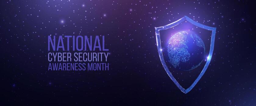National Cyber Security Awareness Month. Internet technology network, business idea concept glowing low poly. Futuristic abstract. vector