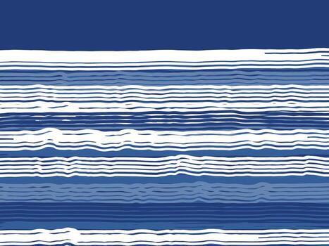 Hand drawn flowing brush lines abstract minimal waves current pattern in traditional indigo and white, Japanese simplicity wood carving, block print texture background, ocean-like graphic for textile vector