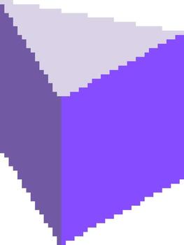 Violet pixel prism with light and shadow sides, 3D isometric geometry in 90s retro console palette for digital art and pixel theme projects vector