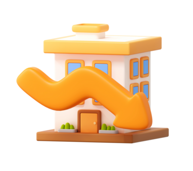 3D Real Estate Decline Icon for Property Value Loss and Housing Market Crash png