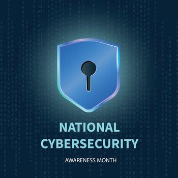 Cybersecurity shield, glowing secure design, blue matrix code, secure awareness banner, data safety, modern technology style vector