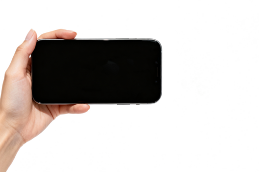 mano detiene moderno smartphone con vuoto nero schermo, Perfetto per vario contenuto, mobile Giochi, o sito web interfacce nel paesaggio Visualizza. png