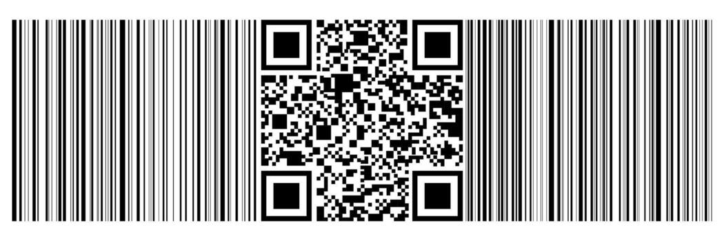 horizontal negro bar código y qr código en blanco antecedentes. vector