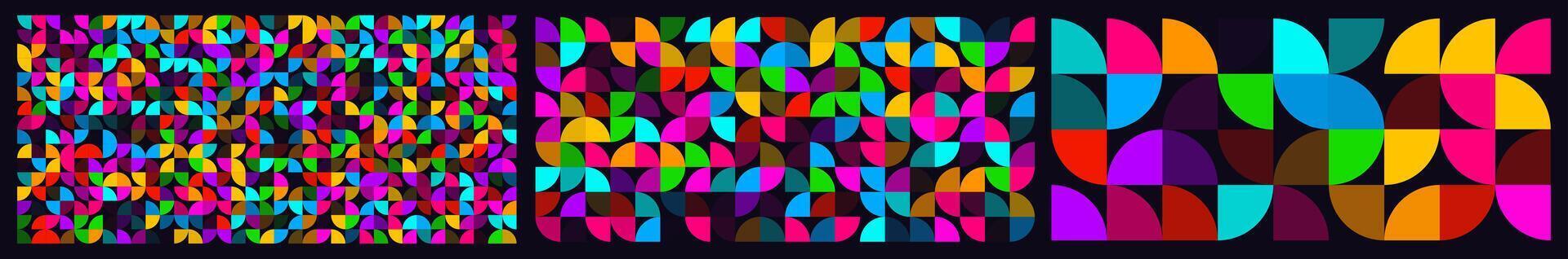 Bauhaus memphis mosaico antecedentes textura, vistoso geométrico semicírculo repitiendo formas losas patrón, resumen rompecabezas bg para cubrir, aplicación, web, ui, embalaje, envase, fondo de pantalla. fondo vector