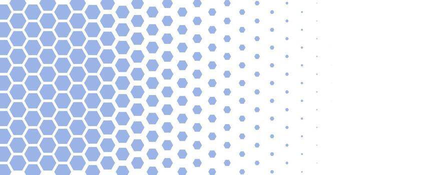 Blue white Hexagon honeycomb pattern fading geometric shape texture. Abstract futuristic background for technology, science, data UI design, skin care medical product, web banner. backdrop vector