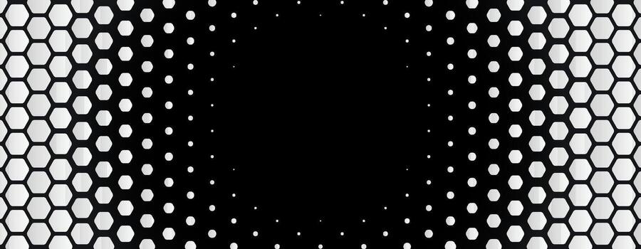 Black White Hexagon Honeycomb Pattern Abstract Geometric Digital Grid Background Futuristic Technology Texture For Science, Medical Research, AI Tech, Business Presentation. Backdrop vector