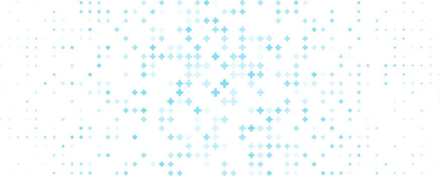 Abstract glowing cross background, halftone gradient pattern, sparkle particles texture. Futuristic background for medical scientific research innovation technology design, scifi style. BG vector