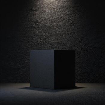 negro texturizado estudio antecedentes con centrado soltero pedestal para monitor o escaparate foto