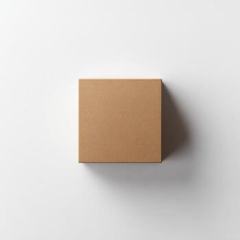 Minimalist abstract composition with centered kraft box on soft surface photo