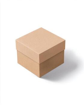 Minimalist kraft cardboard box on a white background for packaging design and branding photo