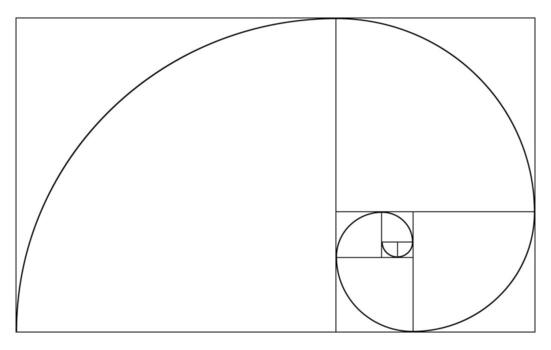 Fibonacci spiral with golden ratio. Geometric line art curve with rectangles and squares. Abstract mathematical design for science, art and education. vector