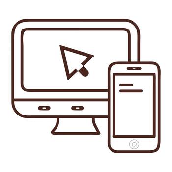 Digital devices icon representing computer monitor and smartphone with cursor vector
