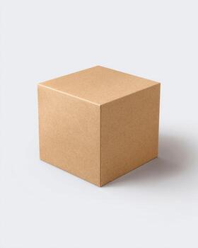 Minimalistic kraft cardboard box on white background for packaging design and branding photo