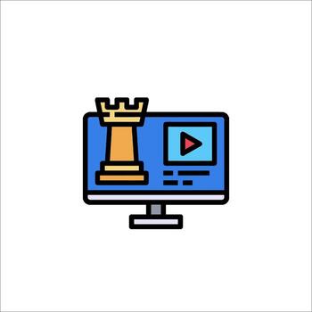 en línea ajedrez estrategia tutorial en computadora pantalla, juego vector