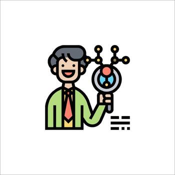 Data Analysis Man with Magnifying Glass Inspecting Data vector