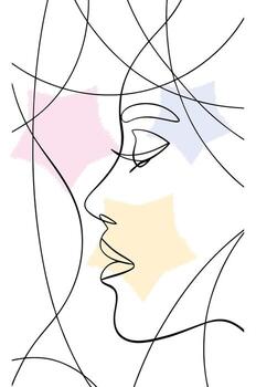 Abstract Profile Woman with Intersecting Lines Pastel Shapes depicting minimalist single line vector