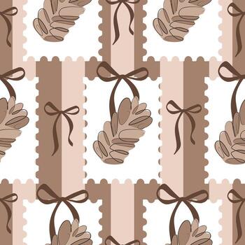 seamless pattern with puff pastry braids in sketch style in the shape of a stamp with a bow on a cork background with lines, for textiles, packaging or greeting cards vector