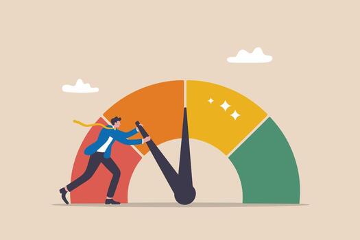 empresario mejorando actuación y alcanzando éxito nivel. productividad y Progreso concepto con actuación indicador. vector