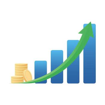 Bar chart with rising arrow and coins vector