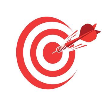 Red dart flying towards the bullseye on a target vector
