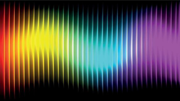 Abstract Spectrum background rainbow vertical light streaks on a black background, vibrant and glowing vector