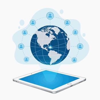 plano ilustración de global red conexión concepto con tableta vector