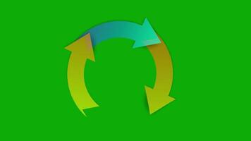 Progress designed arrow circle from 0 to 100 percent neon color ring loading bar white loading circle on green screen background animation video