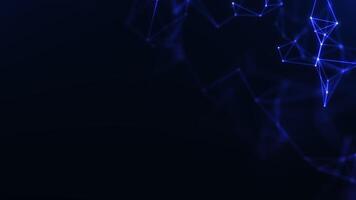 Blue digital network with glowing dots and connecting lines moving slowly in dark space. Futuristic tech background 4K loop showing data flow, signal connections and depth video