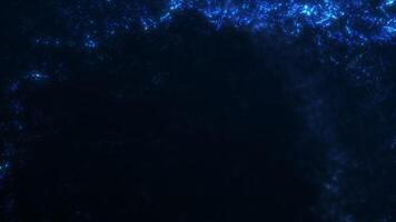 azul brillante fractal partícula campo fluido en oscuro espacio. resumen futurista energía antecedentes con luminoso ligero movimiento en sin costura 4k bucle. video