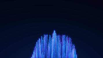 blu e viola leggero Linee fluente nel liscio movimento. astratto digitale fibra animazione con raggiante particelle e morbido profondità. video