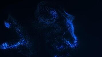 blå lysande partikel strömma rörelse bakgrund med rör på sig prickar och slät abstrakt ljus energi i mörk Plats. digital partiklar animering i 4k. video