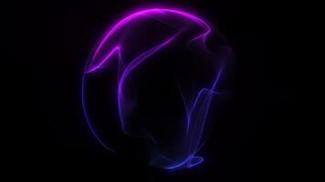 lila och blå fraktal sfär med lysande ljus rader och dynamisk energi rörelse formning abstrakt vätska animation. 4k slinga bakgrund. video