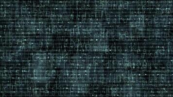 abstrato digital fundo preenchidas com binário código e Inglês personagem código em Sombrio fundo video