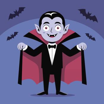 Smiling vampire with bats flying vector