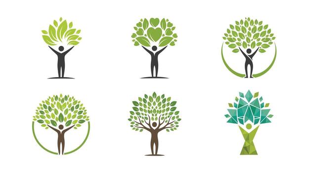 Diverse Tree of Life Logos Representing Growth and Connection vector