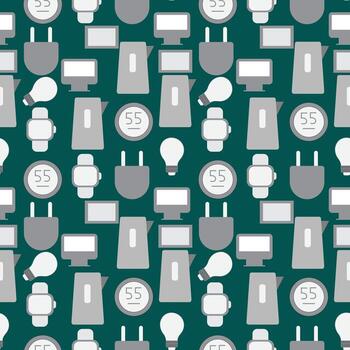 moderno sin costura tecnología antecedentes presentando inteligente dispositivos tapones relojes pantallas y bombillas en gris tonos en oscuro verde color ideal para digital diseños y tecnología temática creativo proyectos vector