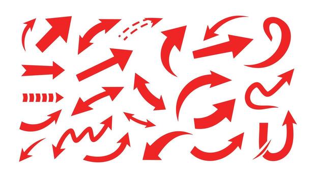 Red arrow set, direction pointers, graphic design elements collection vector