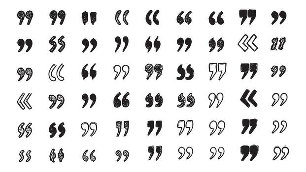 set of quotation marks doodle style for speech bubble and blockquote vector