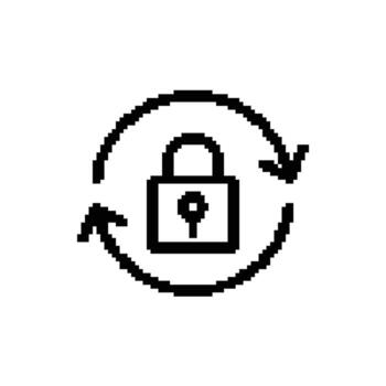 Rotating Arrows Around Lock Pixelated Security Update Icon vector
