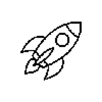 Pixelated Rocket Ship Icon Spaceship Launch Symbol in 8 Bit Style vector