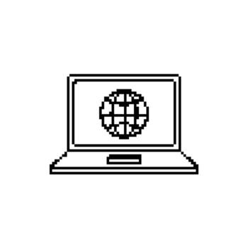 Laptop Pixel Art Icon Globe Computer Network Connection vector