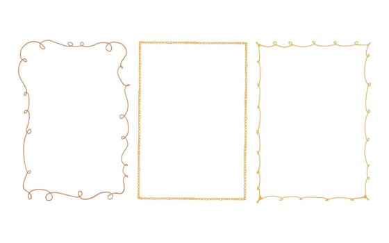 conjunto de elegante marcos con caprichoso mano dibujado formas colección de lineal Clásico marcos en amarillo y oro sombras aislado en blanco antecedentes. rectangular vertical marcos monocromo ilustración. vector