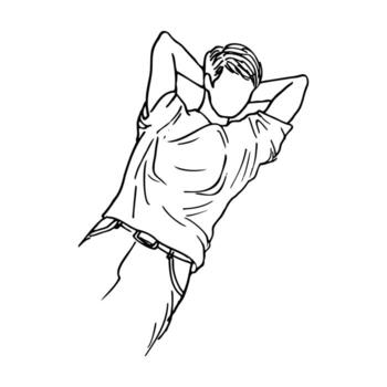 Sketch of a lying man, portrait without a face, top view - hand drawn doodle in a realistic style vector