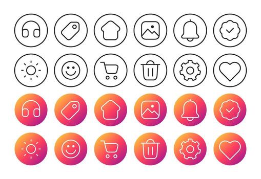 Modern Line and Gradient Circle Icons Set for Social Media and Web vector