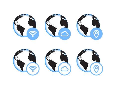 Global Network, Cloud, and Location Services Icon Set vector